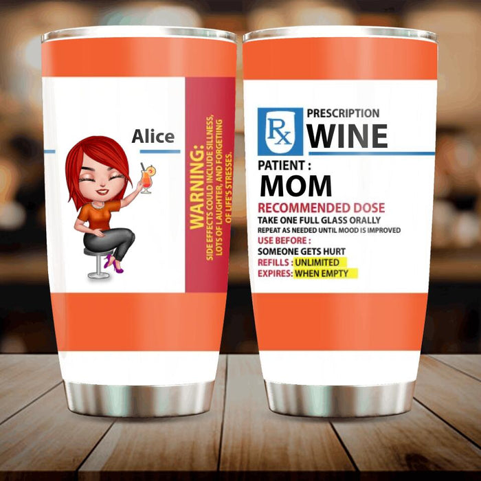 Personalized Drinking Mom Tumbler - Prescription Wine Labels