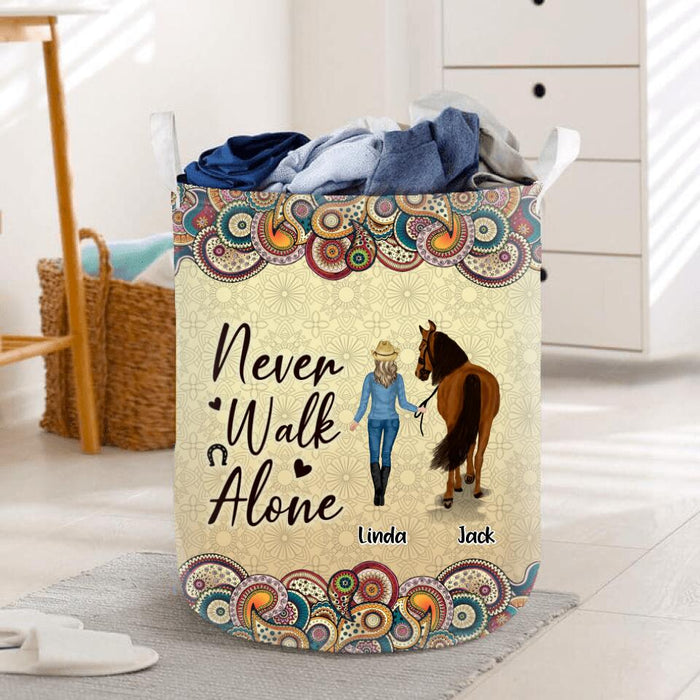 Custom Personalized Horse Girl Laundry Basket - Upto 4 Horses - Gift Idea For Horse Lovers - Never Walk Alone