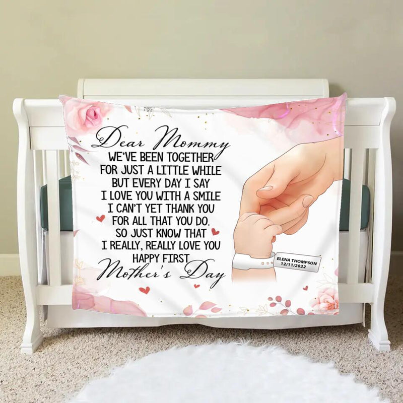 Personalized Dear Mommy Fleece Throw Blanket - Gift Idea For Mom/Mother's Day - I Love You With A Smile Happy First Mother's Day