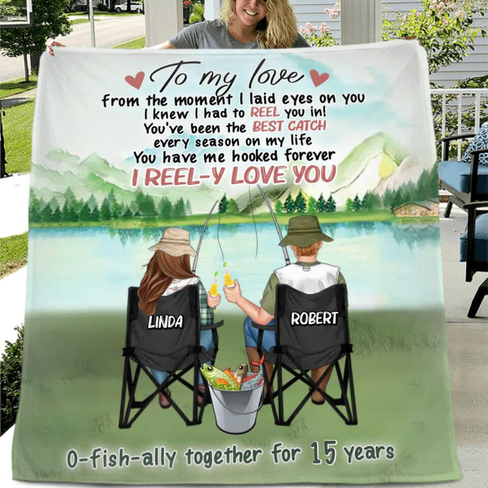 Custom Personalized Fishing Couple Quilt/Single Layer Fleece Blanket - Gift Idea For Couple/Fishing Lovers -  To My Love I Reel-y Love You