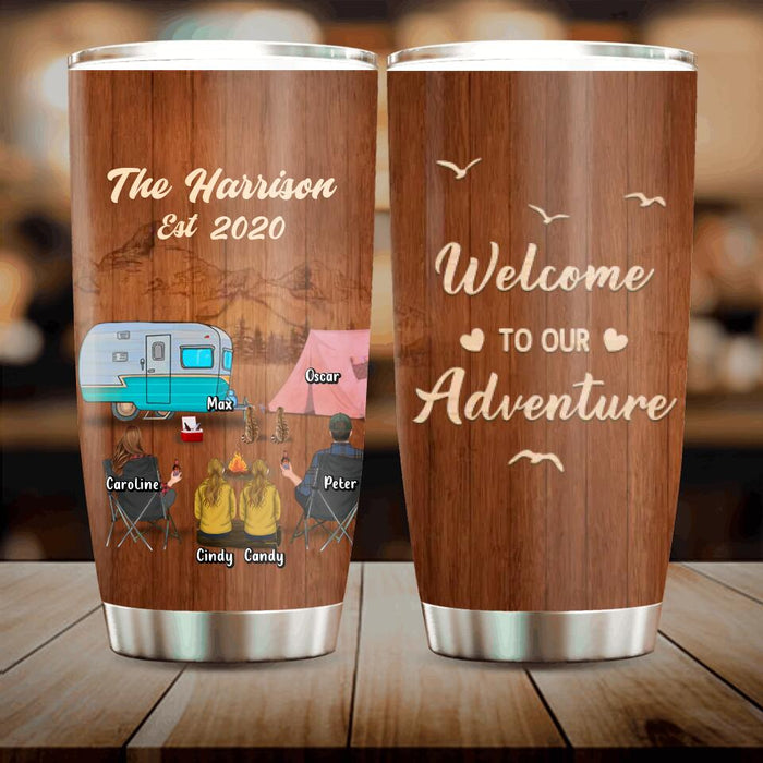 Personalized Camping Family Tumbler - Couple/Parents/Single Parent With Upto 2 Kids And 3 Pets - Gift Idea For Family/ Camping/ Dog/Cat Lovers - Welcome To Our Adventure