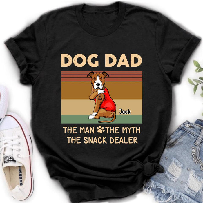 Custom Personalized Pet Dad T-shirt/ Long Sleeve/ Sweatshirt/ Hoodie - Upto 4 Pets - Gift Idea For Dog/Cat Lover - Dog Dad The Man The Myth The Snack Dealer