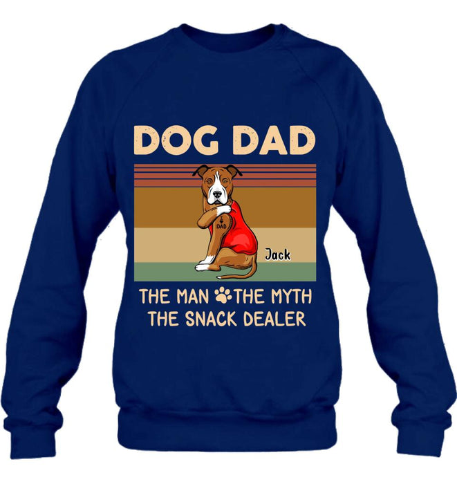 Custom Personalized Pet Dad T-shirt/ Long Sleeve/ Sweatshirt/ Hoodie - Upto 4 Pets - Gift Idea For Dog/Cat Lover - Dog Dad The Man The Myth The Snack Dealer