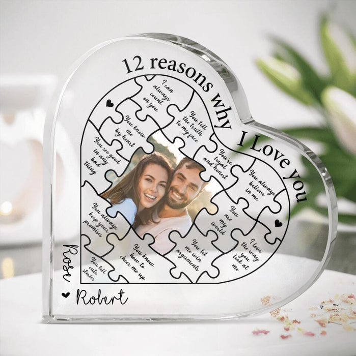 Custom Personalized Couple Crystal Heart - Upload Photo - Gift Idea For Couple/ Mother's Day Gift From Husband - 12 Reasons Why I Love You