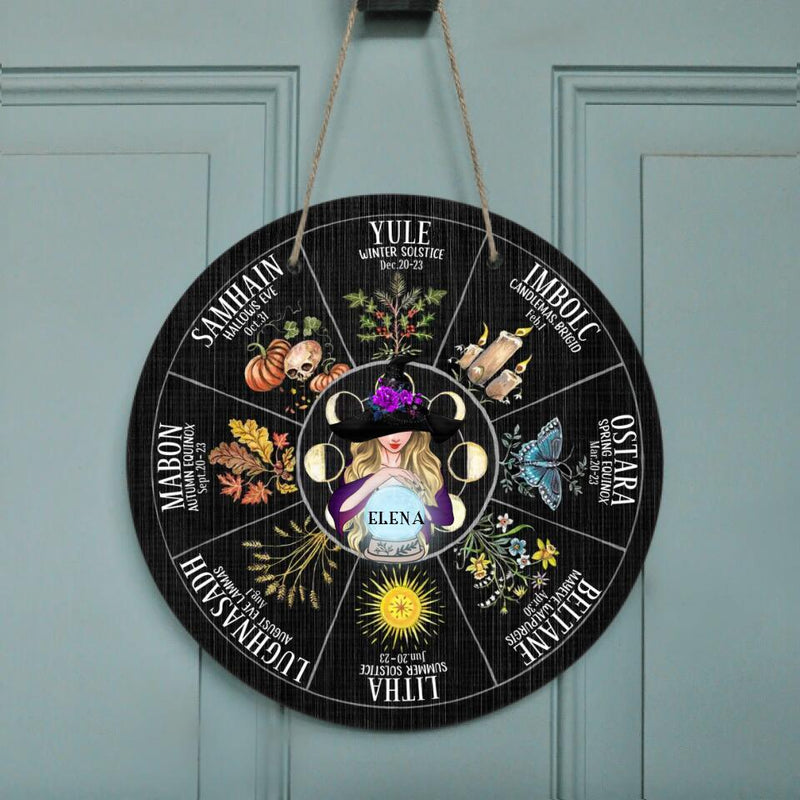Custom Personalized Wheel Of The Year Circle Wooden Sign - Gift For Witch/Wicca/Pagan Decor
