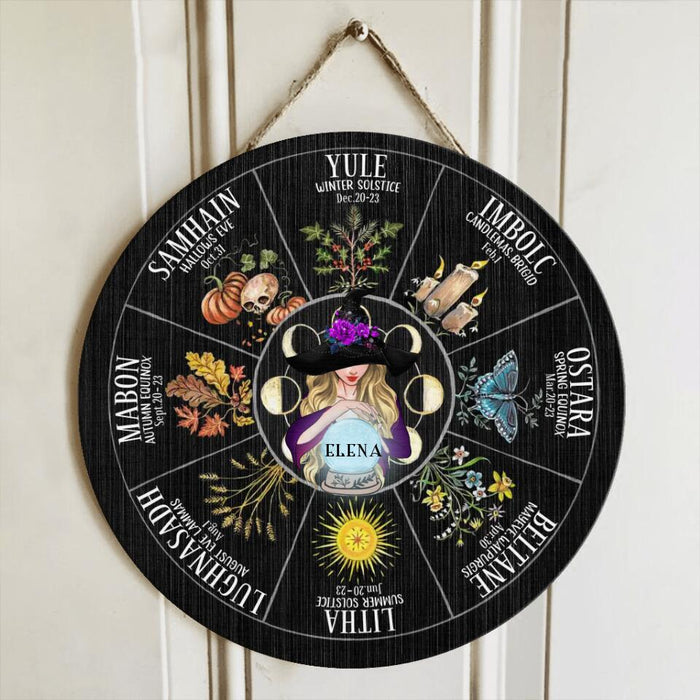 Custom Personalized Wheel Of The Year Circle Wooden Sign - Gift For Witch/Wicca/Pagan Decor