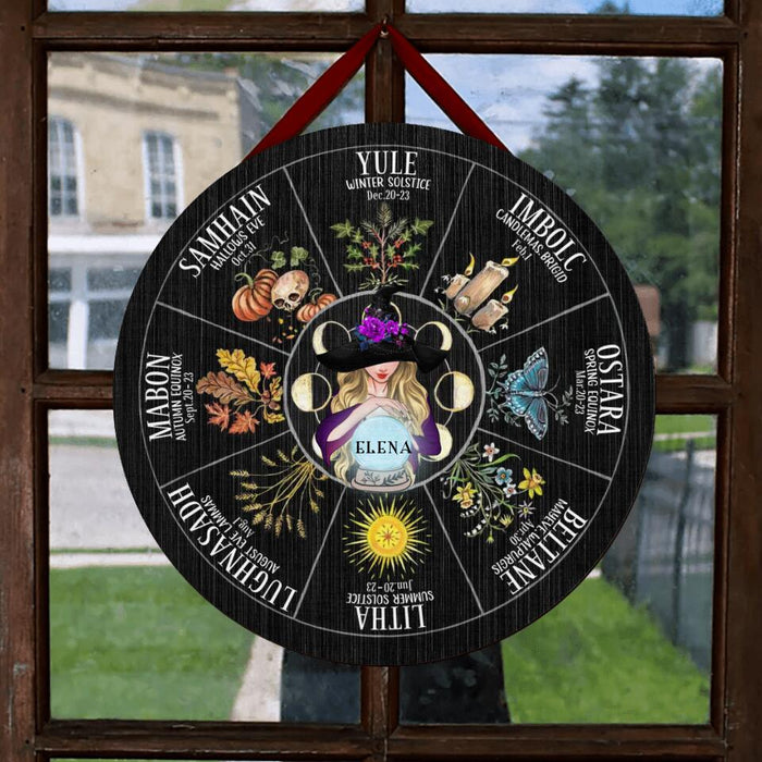 Custom Personalized Wheel Of The Year Circle Wooden Sign - Gift For Witch/Wicca/Pagan Decor