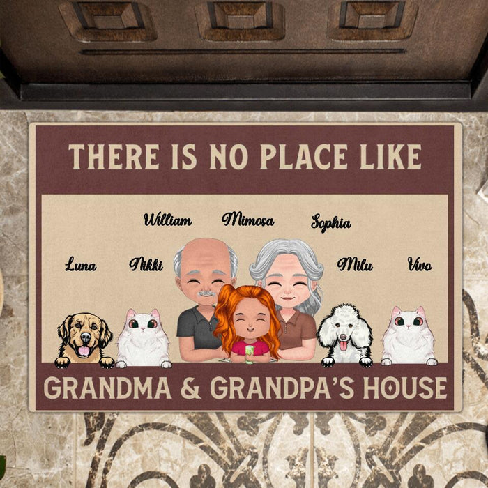 Custom Personalized Grandparents With Kids & Pets Doormat - Gift Idea For Grandpa/Grandma -  There Is No Place Like Grandma & Grandpa's House