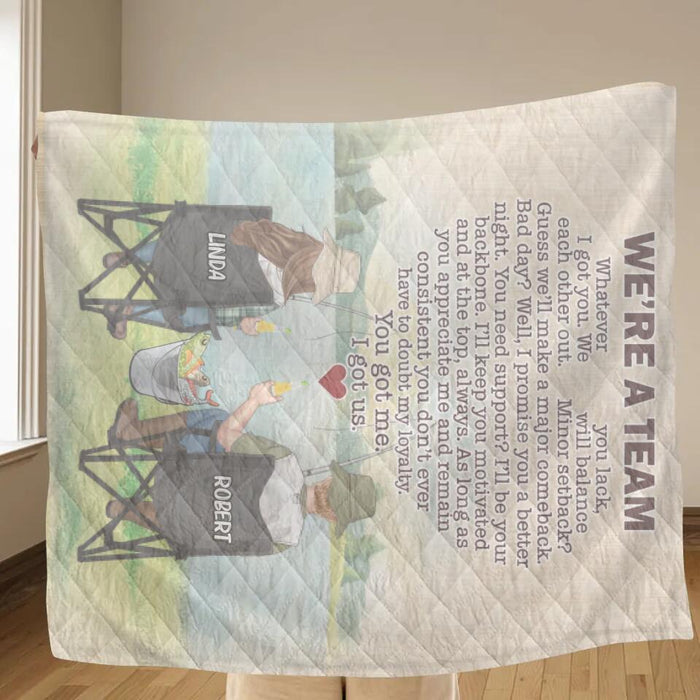 Custom Personalized Fishing Couple Quilt/Single Layer Fleece Blanket/Pillow Cover - Gift Idea For Couple/Fishing Lovers - We're A Team