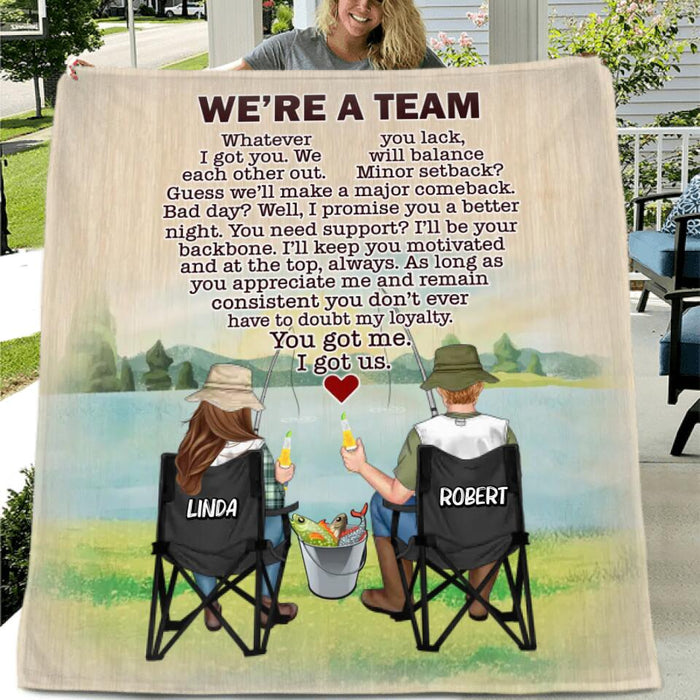 Custom Personalized Fishing Couple Quilt/Single Layer Fleece Blanket/Pillow Cover - Gift Idea For Couple/Fishing Lovers - We're A Team