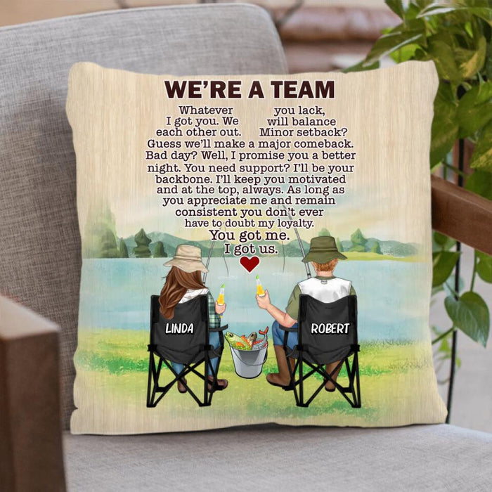 Custom Personalized Fishing Couple Quilt/Single Layer Fleece Blanket/Pillow Cover - Gift Idea For Couple/Fishing Lovers - We're A Team