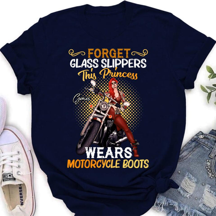 Custom Personalized Biker Girl T-shirt/ Long Sleeve/ Sweatshirt/ Hoodie - Gift Idea For Girl/ Motorcycle Lover - Forget Glass Slippers This Princess Wears Motorcycle Boots