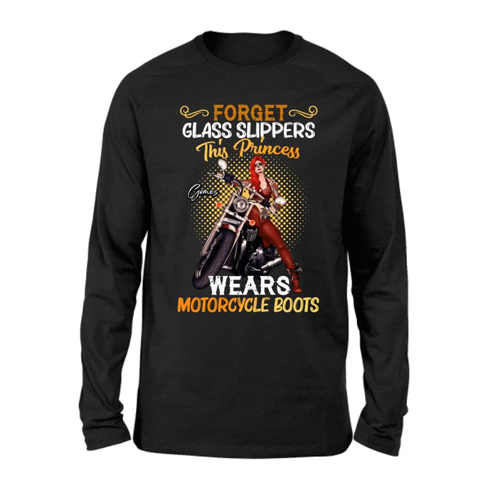 Custom Personalized Biker Girl T-shirt/ Long Sleeve/ Sweatshirt/ Hoodie - Gift Idea For Girl/ Motorcycle Lover - Forget Glass Slippers This Princess Wears Motorcycle Boots