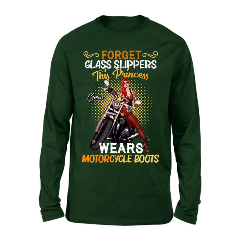 Personalized Biker Girl T-shirt/Long Sleeve/Sweatshirt/Hoodie - Gift Idea For Girl/Motorcycle Lover - Forget Glass Slippers This Princess Wears Motorcycle Boots