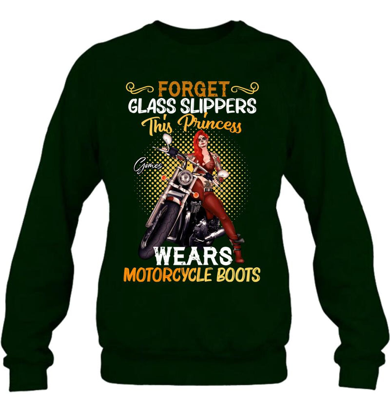 Personalized Biker Girl T-shirt/Long Sleeve/Sweatshirt/Hoodie - Gift Idea For Girl/Motorcycle Lover - Forget Glass Slippers This Princess Wears Motorcycle Boots