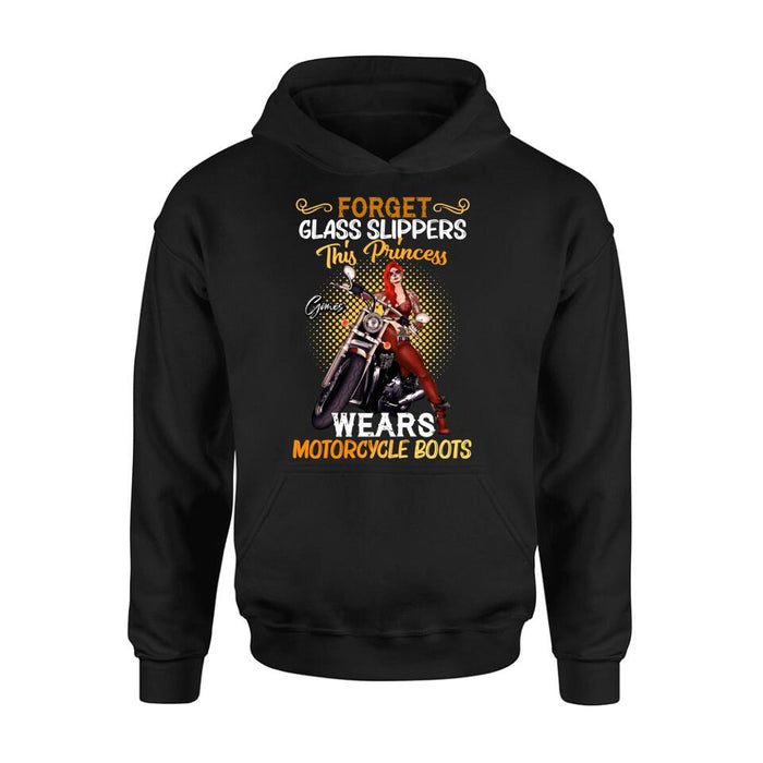 Custom Personalized Biker Girl T-shirt/ Long Sleeve/ Sweatshirt/ Hoodie - Gift Idea For Girl/ Motorcycle Lover - Forget Glass Slippers This Princess Wears Motorcycle Boots