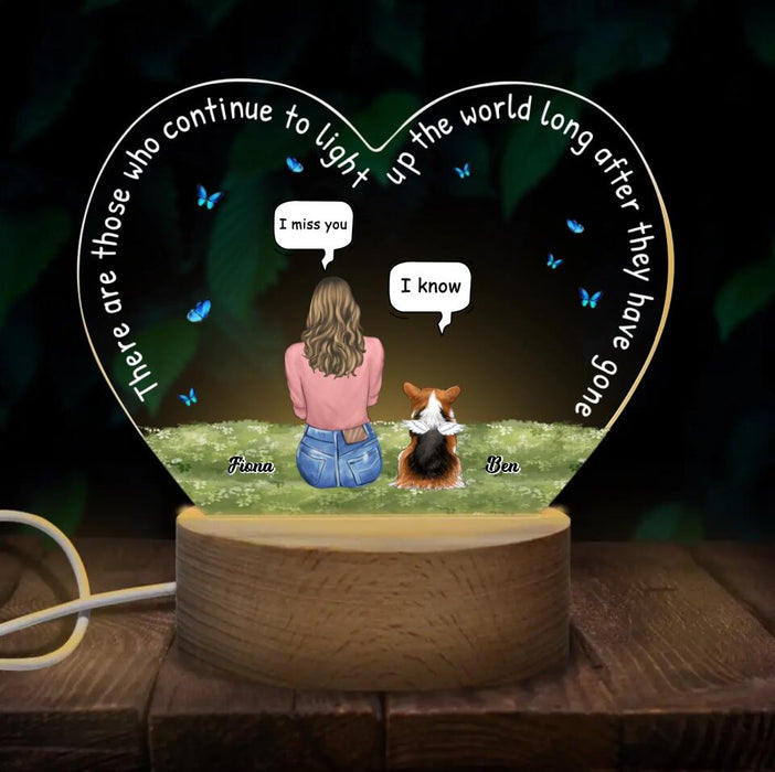 Personalized Memorial Pet Heart Acrylic Photo Panel with Light Base - Man/Woman With Up to 4 Pets - Memorial Gift for Dog/Cat/Rabbit Lover - There Are Those Who Continue to Light Up the World Long After They Have Gone