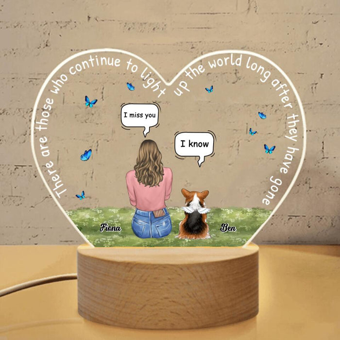 Personalized Memorial Pet Heart Acrylic Photo Panel with Light Base - Man/Woman With Up to 4 Pets - Memorial Gift for Dog/Cat/Rabbit Lover - There Are Those Who Continue to Light Up the World Long After They Have Gone