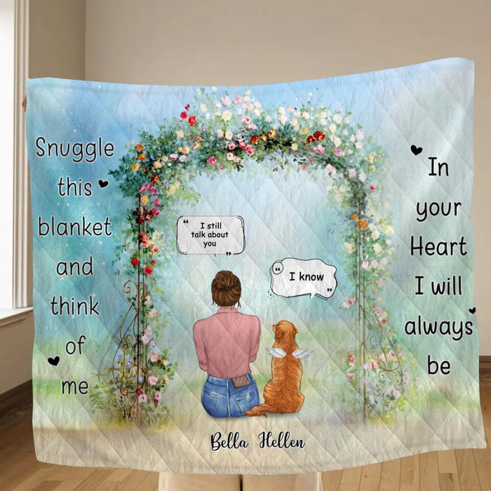 Custom Personalized Memorial Pet Singer Layer Fleece/ Quilt Blanket - Adult/Couple With Up to 4 Pets - Memorial Gift Idea For Dog/Cat Owners - Snuggle This Blanket And Think Of Me