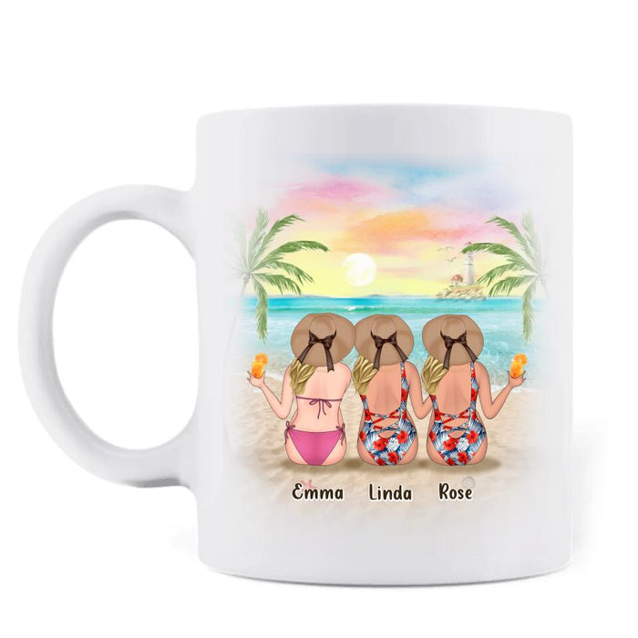 Custom Personalized Beach Girls Coffee Mug - Upto 3 Girls - Gift Idea For Friends/ Sisters - I Love You To The Beach And Back