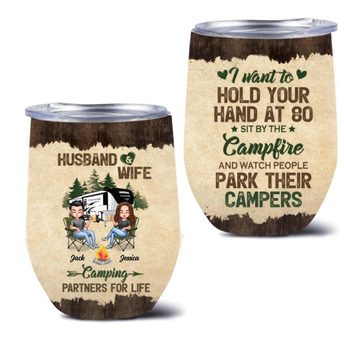 Custom Personalized Camping Couple Wine Tumbler - Gift Idea For Couple/ Camping Lover - Husband And Wife Camping Partners For Life