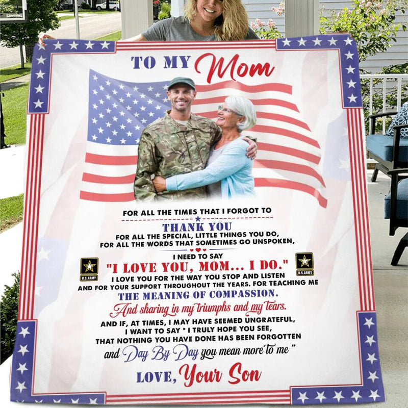 Personalized To My Veteran's Mom Fleece Throw Blanket/Quilt - Gift Idea For Mom/Mother's Day Gift - I Love You Mom