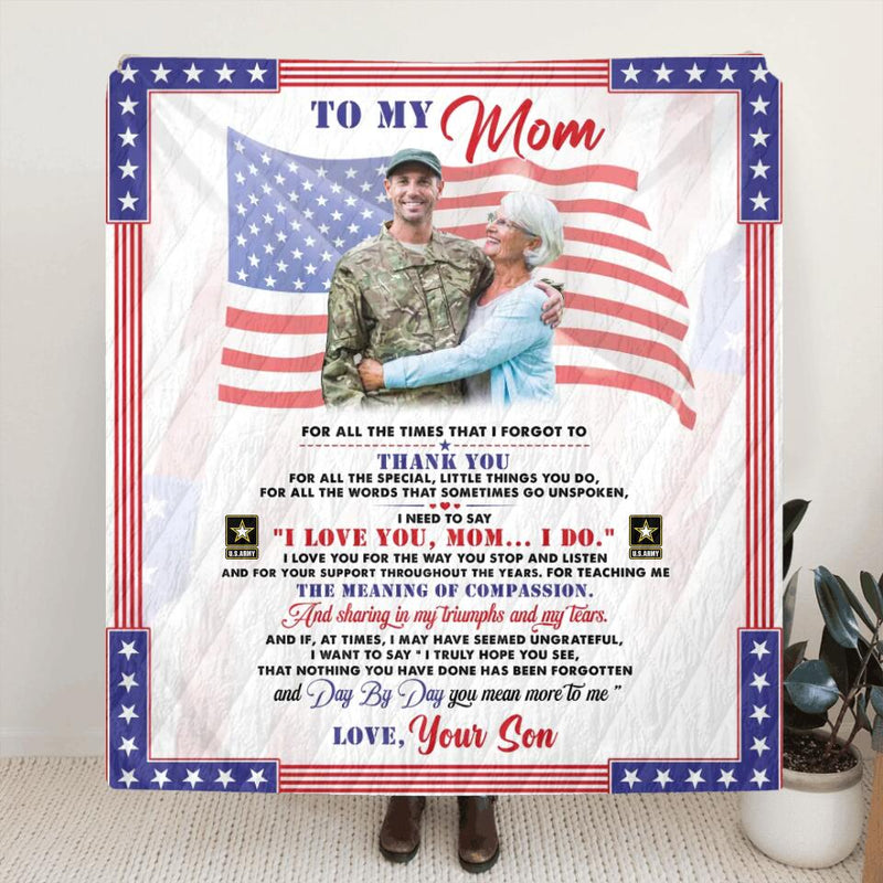 Personalized To My Veteran's Mom Fleece Throw Blanket/Quilt - Gift Idea For Mom/Mother's Day Gift - I Love You Mom