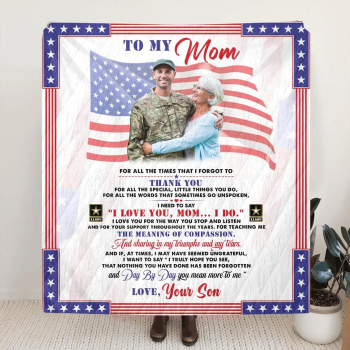 Custom Personalized To My Veteran's Mom Singer Layer Fleece/ Quilt Blanket - Gift Idea For Mom/ Mother's Day Gift - I Love You Mom