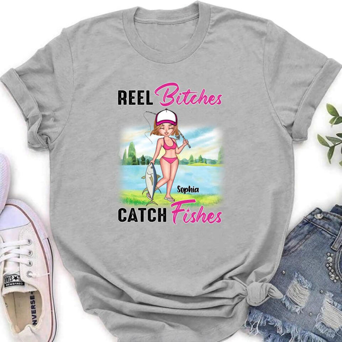 Custom Personalized Fishing Girl Shirt/Hoodie/Long Sleeve/Sweatshirt - Gift Idea For Fishing Lovers - Reel Bitches Catch Fishes