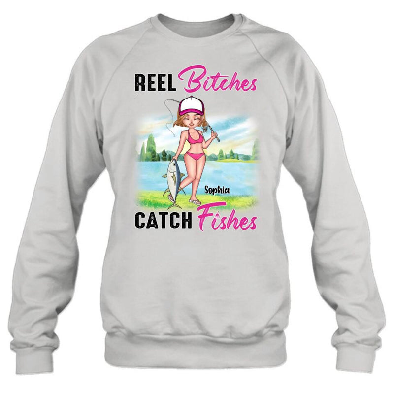 Personalized Fishing Girl Shirt/Hoodie/Long Sleeve/Sweatshirt - Gift Idea For Fishing Lovers - Reel Bitches Catch Fishes