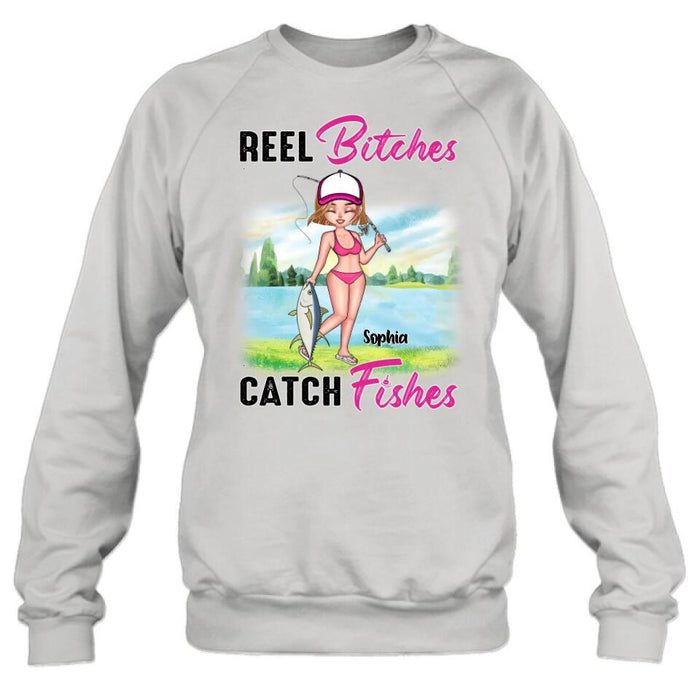 Custom Personalized Fishing Girl Shirt/Hoodie/Long Sleeve/Sweatshirt - Gift Idea For Fishing Lovers - Reel Bitches Catch Fishes