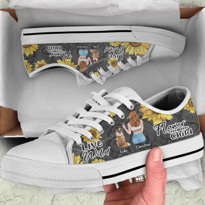 Custom Personalized Hippie Pet Mom Sneakers - Woman With Upto 3 Pets - Best Gift For Dog/ Cat Lover - NKH8FG