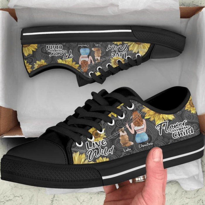 Custom Personalized Hippie Pet Mom Sneakers - Woman With Upto 3 Pets - Best Gift For Dog/ Cat Lover - NKH8FG