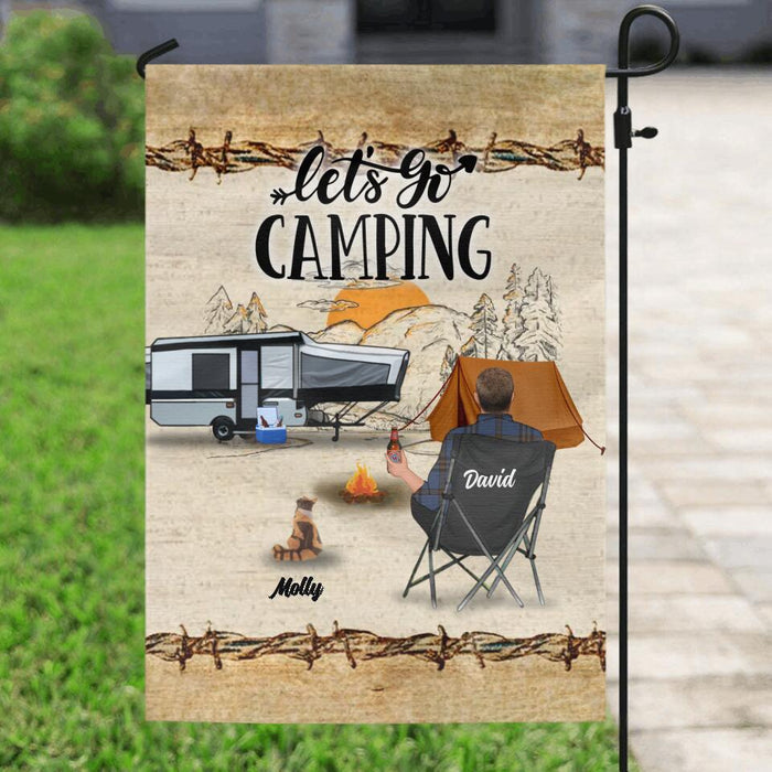 Custom Personalized Camping Flag Sign - Gift Idea For Camping Lovers - Couple/Single Man/Woman With Upto 6 Pets - Let's Go Camping