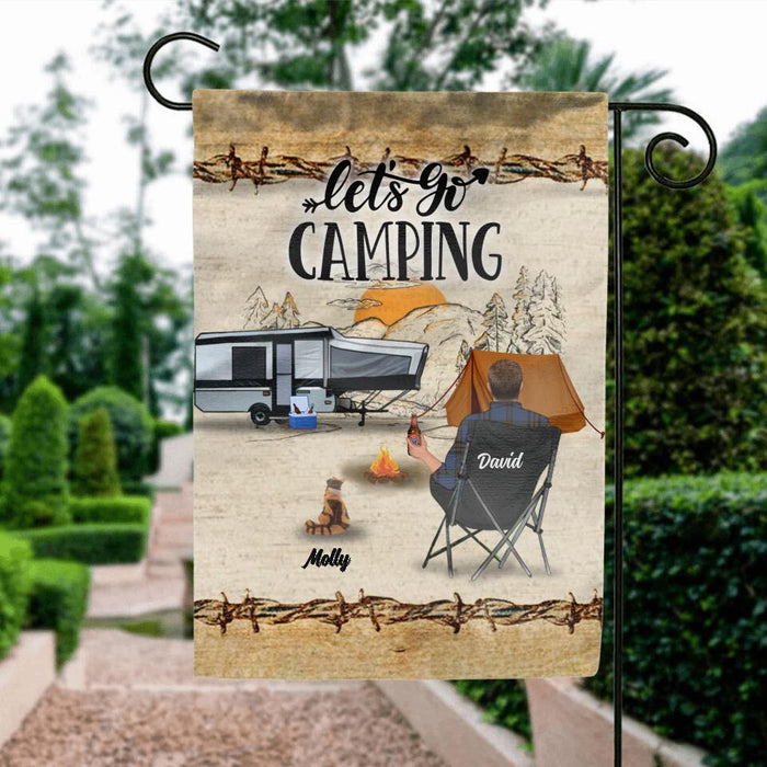 Custom Personalized Camping Flag Sign - Gift Idea For Camping Lovers - Couple/Single Man/Woman With Upto 6 Pets - Let's Go Camping