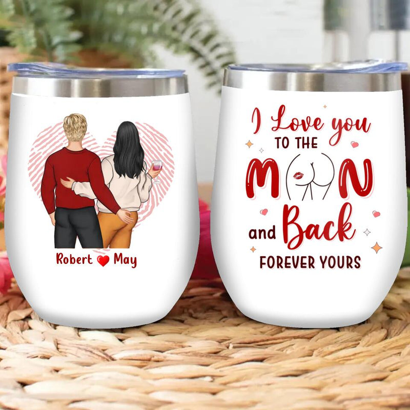 Personalized Couple Wine Tumbler - Valentine's Day Gift For Him/Her - Mother's Day Gift For Wife From Husband - I Love You To The Moon And Back