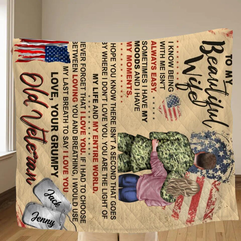 Personalized My Wife Fleece Throw Blanket/Quilt - Gift Idea For Veteran's Wife/Gift For Her/ Mother's Day Gift For Wife From Husband
