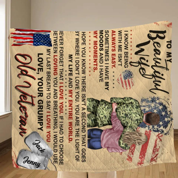 Custom Personalized My Wife Quilt/Single Layer Fleece Blanket - Gift Idea For Veteran's Wife/Gift For Her/ Mother's Day Gift For Wife From Husband