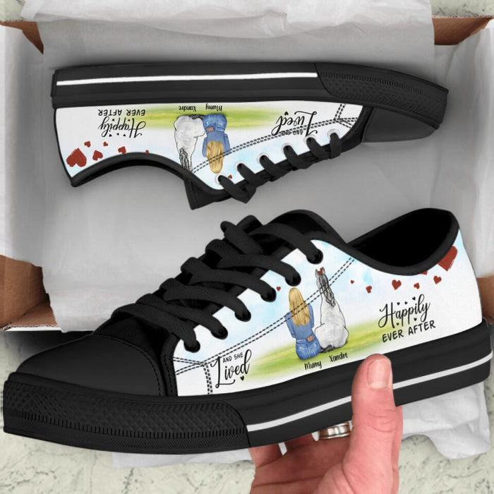 Custom Personalized Horse Dog Mom Sneakers - Girl With Upto 3 Horses/ Dogs - Best Gift For Horse & Dog Lover - And She Lived Happily Ever After - 9AGKN2