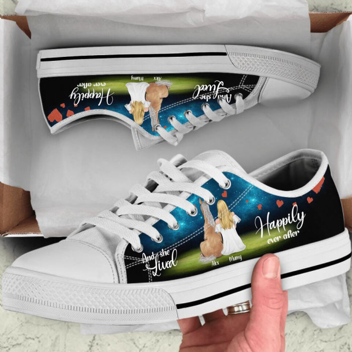 Custom Personalized Horse Mom Sneakers - Girl With Upto 3 Horses - Best Gift For Horse Lover - And She Lived Happily Ever After - 9AGKN2
