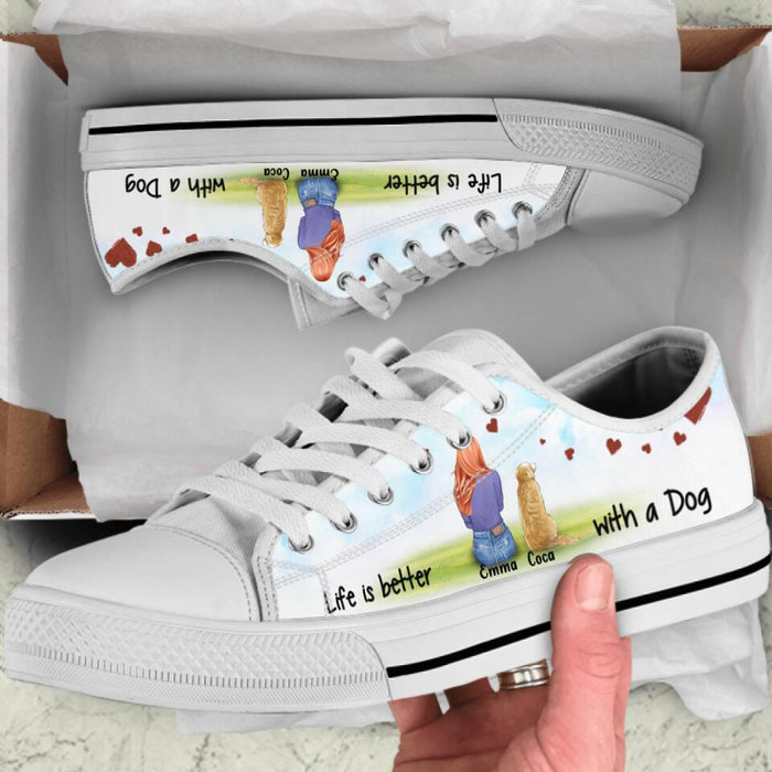 Custom Personalized Girl and Dog Sneakers - Girl with up to 3 Dogs - Life is better with a dog - NLWVKS