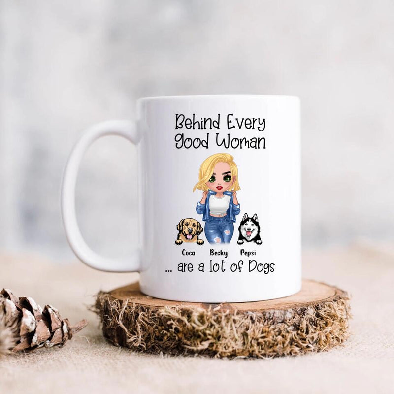 Personalized Pet Mom Coffee Mug - Up to 6 Pets - Gift Idea For Dog/Cat Lover - Behind Every Good Woman Are A Lot Of Dogs