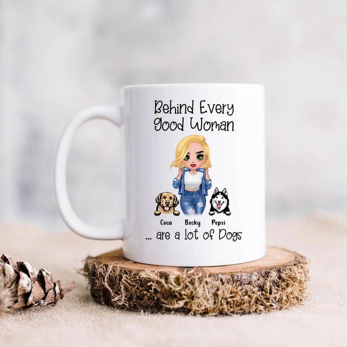 Custom Personalized Pet Mom Coffee Mug - Upto 6 Pets - Gift Idea For Dog/Cat Lover - Behind Every Good Woman Are A Lot Of Dogs