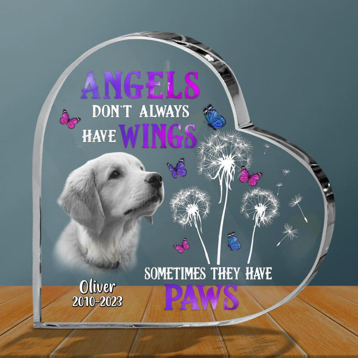 Custom Personalized Memorial Pet Photo Crystal Heart - Memorial Gift Idea For Dog/ Cat Owner - Angels Don't Always Have Wings Sometimes They Have Paws