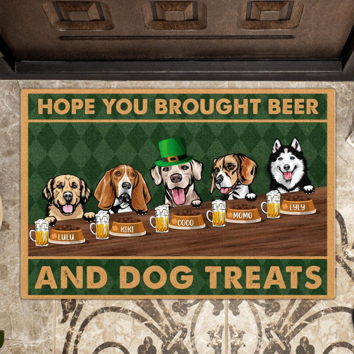 Custom Personalized St Patrick's Day Dog Doormat - Upto 5 Dogs - Gift Idea For St Patrick's Day/ Dog Lover - Hope You Brought Beer And Dog Treats