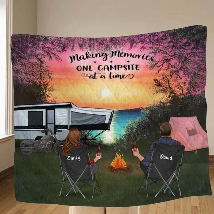 Custom Personalized Night Camping Single Fleece/Quilt Blanket - Gif for Camping Lovers - Camping Family with Kids and Pets