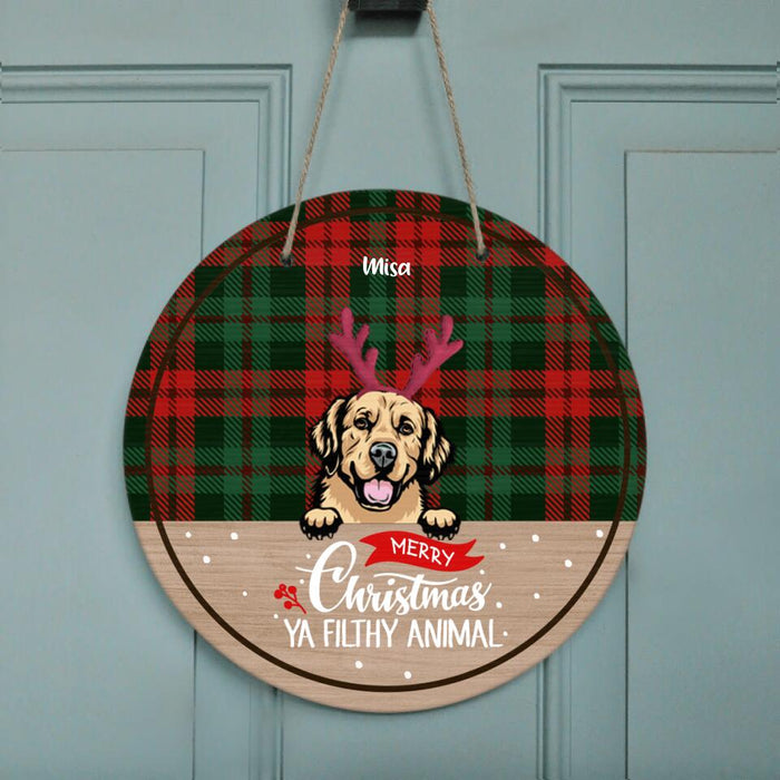 Custom Personalized Dog Cat Merry Christmas Door Sign - Upto 5 Pets - Best Gift For Dog/ Cat Lover - Meowy Christmas