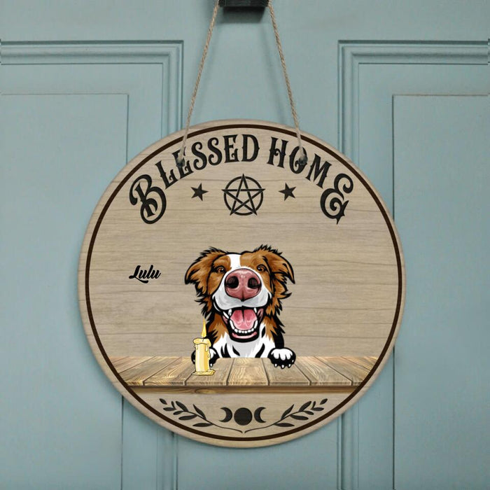 Custom Personalized Blessed Home Wicca Circle Door Sign - Upto 5 Pets - Best Gift For Dog Lovers/Cat Lovers