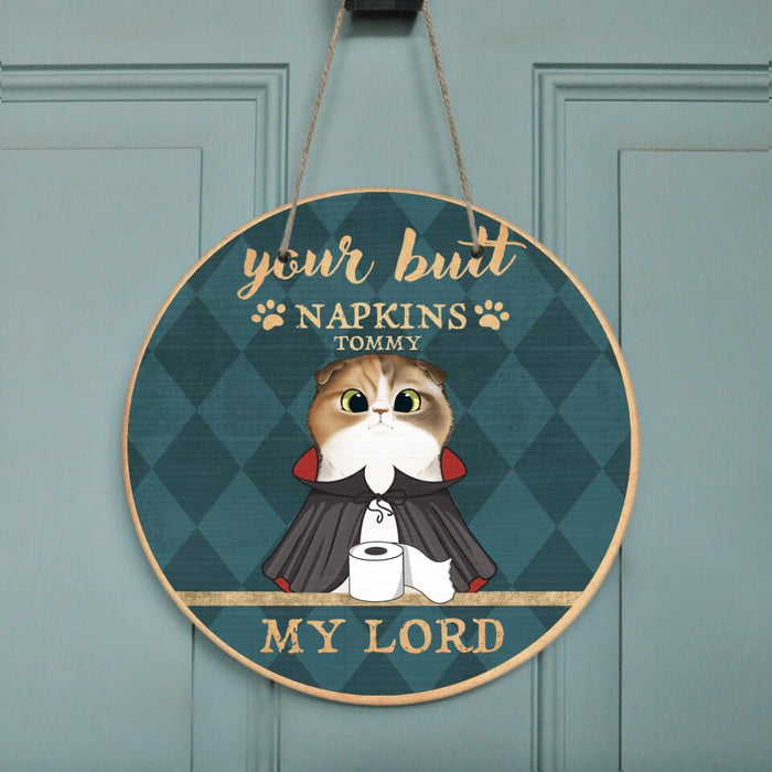 Custom Personalized Halloween Cat Door Sign - Upto 4 Cats - Best Gift For Cat Lover - Your Butt Napkins My Lord - LZZHNG
