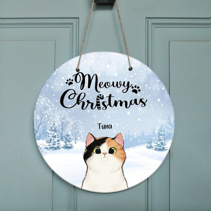 Custom Personalized Christmas Cat Door Sign - Best Gift Ideas For Christmas and Cat Lovers - Meowy Christmas - TW5J6V
